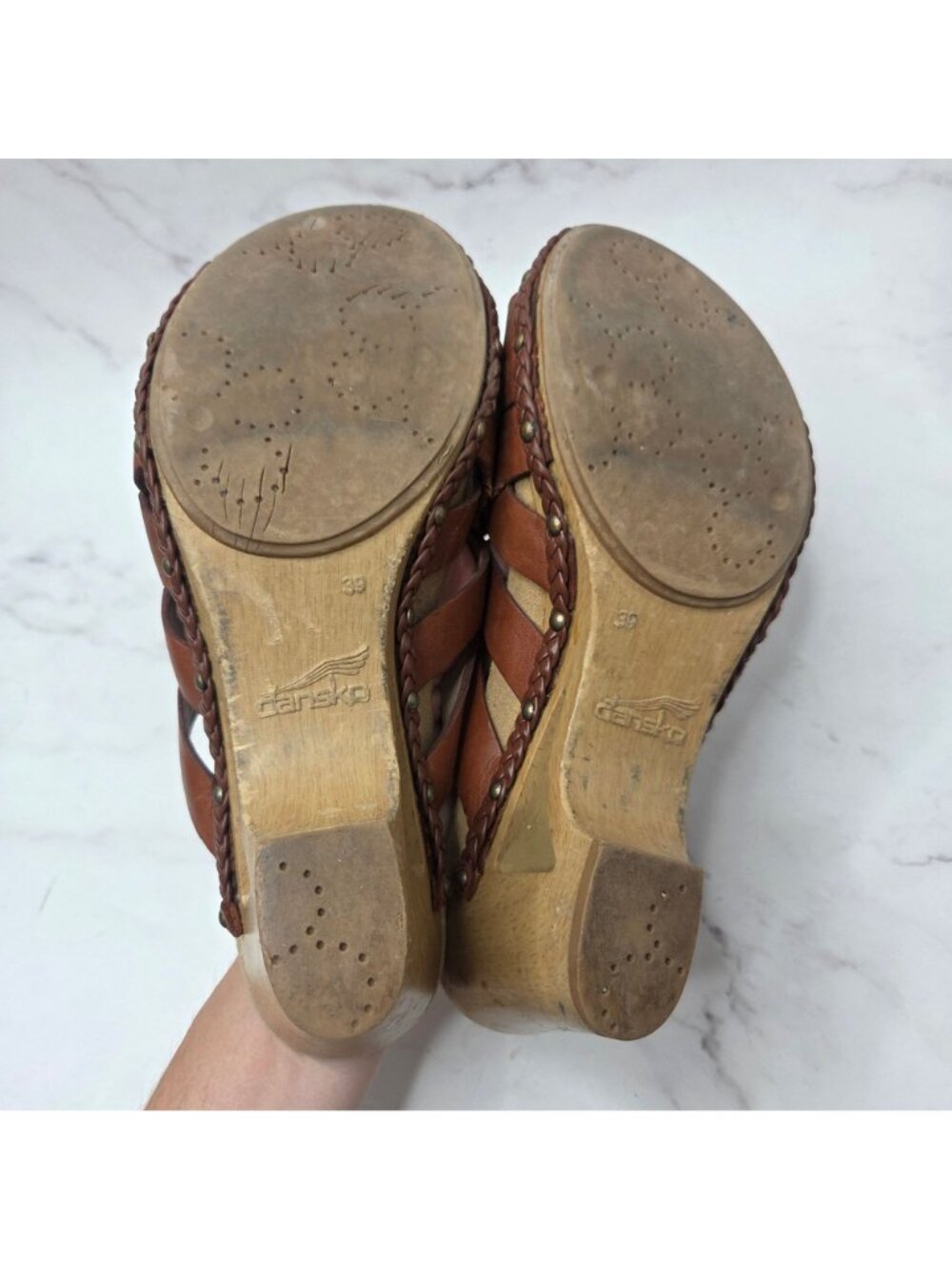 Dansko Tory Brown Braided Leather Sandals Block Heels Clogs Women's 9 (39) - Picture 8 of 10